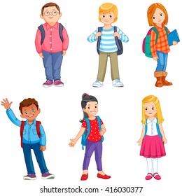 alunos com mochilas escolares