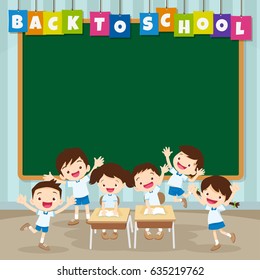pupils working at desk together at the elementary school.Can be used for web banner, backdrop, ad, promotion.Back to school kids,education concept