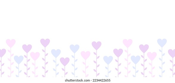 Puple and pink stems with hearts on a white background. Valentine's day banner. Flat vector illustration