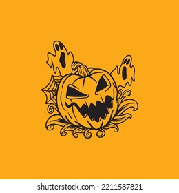 Pupmkin Cartoon Mascot Vector Design Flat Cute Smile Expression Witch Hat