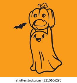 Pupmkin And Ghost Cartoon Mascot Vector Design Scarry Halloween