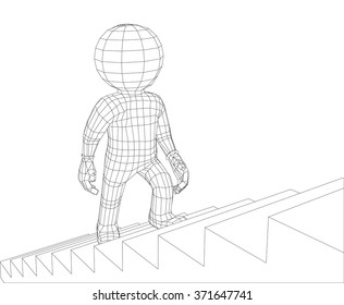 Puppet 3d Man Walking Stairs