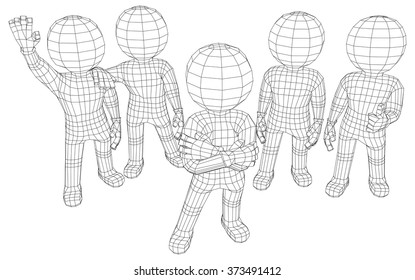 Puppet 3d men five friends