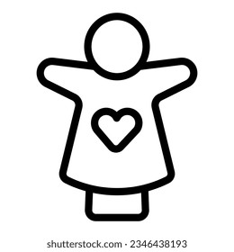 Puppet doll with heart on the hand line icon, theater concept, puppet theatre vector sign on white background, outline style icon mobile concept web design. Vector graphics.