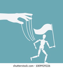 puppet escaping to freedom. concept of liberation. vector illustration - eps 10