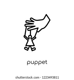 Puppet icon. Trendy modern flat linear vector Puppet icon on white background from thin line Cinema collection, editable outline stroke vector illustration
