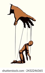 The puppet is kneeling. Vector drawing