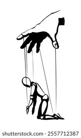 The puppet is kneeling. Vector drawing