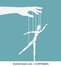 Puppet marionette on ropes is ballet dancer. Vector illustration