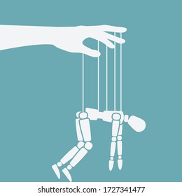 Puppet marionette on ropes. Chronic fatigue syndrome concept. Vector illustration