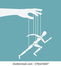 Marioneta de marionetas en cuerdas corre hombre
