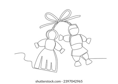 A puppet Martisor. Martisor one-line drawing