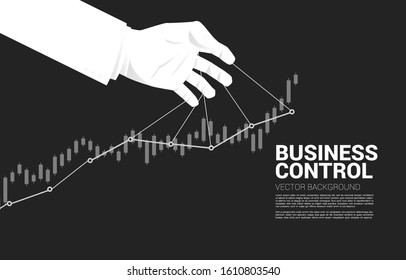 Puppet Master controlling business growing graph. Concept of manipulation and market control.