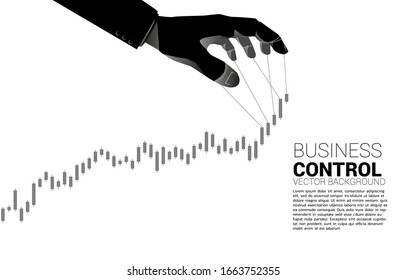 Puppet Master controlling business growing graph. Concept of manipulation and market control.