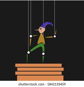 Marioneta sobre cables, ilustración, vector sobre fondo blanco
