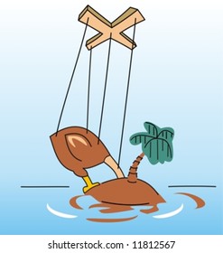 A puppet ostrich on a very small island (Vector)