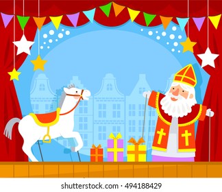 espectáculo de marionetas con Sinterklaas y su caballo blanco