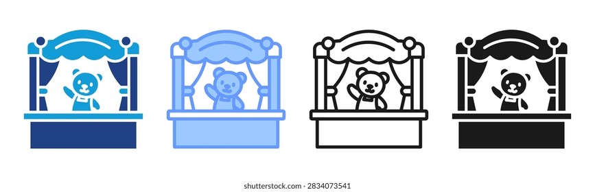 Puppet Theater icon set multiple style collection