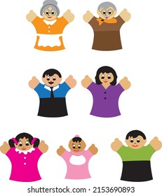 Puppet Theater. Pack of Guignols for family, grandparents, parents, grandchildren