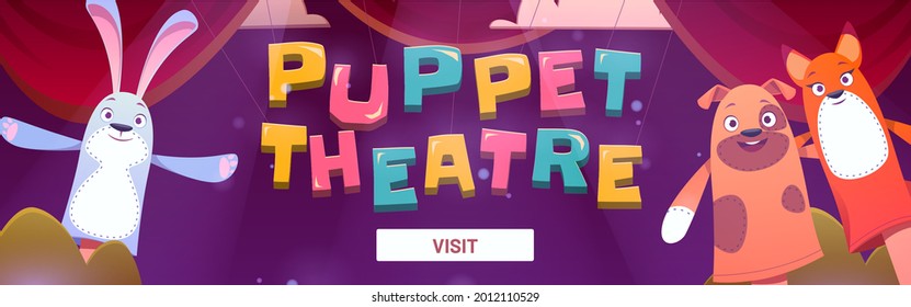 Puppet theater with rabbit, dog and fox dolls