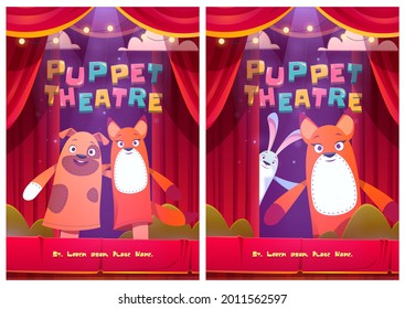 Puppet theatre posters with animals dolls