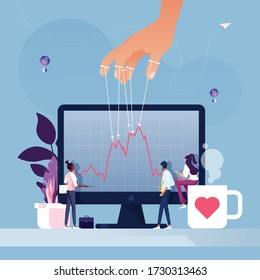 Puppeteer controlling chart-Hand manipulates price vector concept