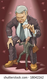 Puppeteer. The man operates a puppet.