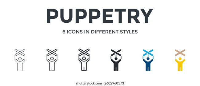 Puppetry Icon In Different Style Vector Illustration. Designed In Thin Line, Regular Line, Bold Line, Glyph, Color Fill, And Flat Style Can Be Used For Web