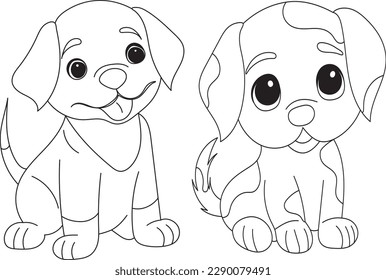 puppies for childrens coloring book, vector