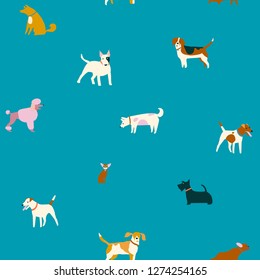 Puppies dog seamless pattern in vector. Breed of dogs illustration in vector