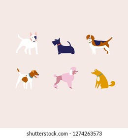 Puppies dog in vector. Breed of dogs illustration in vector