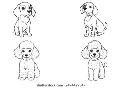 Puppies Line Drawing, Sausage dog Line, Line Art Clipart, Puppy Dog Clipart, Dog lover, face print, line Drawing,