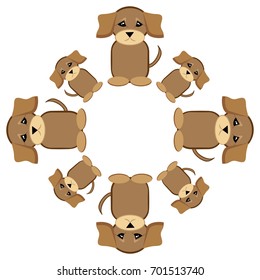 Puppies sitting in ring on white background. Vector illustration.