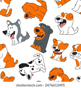 Puppies vector cartoon seamless pattern background.
