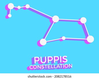 Puppis constellation 3d symbol. Constellation icon in isometric style on blue background. Cluster of stars and galaxies. Vector illustration