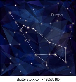 Puppis constellation in night sky, background is a triangulation.