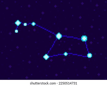 Puppis constellation in pixel art style. 8-bit stars in the night sky in retro video game style. Cluster of stars and galaxies. Design for applications, banners and posters. Vector illustration