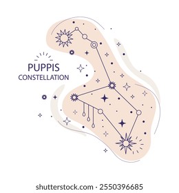 Puppis ou constelação de estrelas do hemisfério sul sobre um fundo branco. Projeto místico boho esotérico para design de tecido, tarô, astrologia, papel de embrulho. Ilustração vetorial.