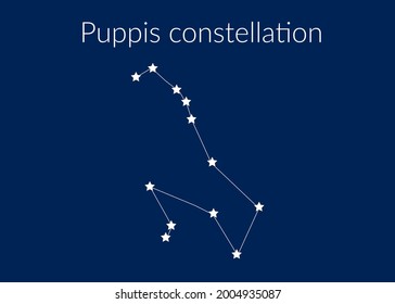 Puppis zodiac constellation sign with stars on blue background of cosmic sky. Vector illustration