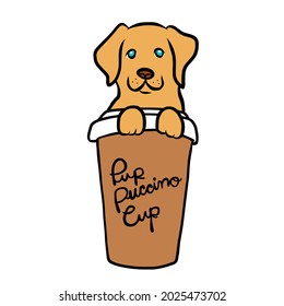 Puppuccino, dog in coffee cup cartoon vector illustration