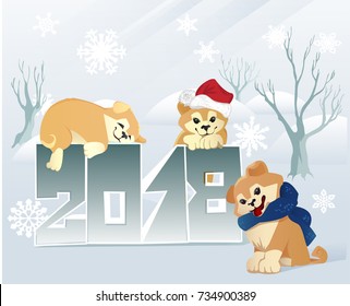 puppy 2018  new year yellow illustration