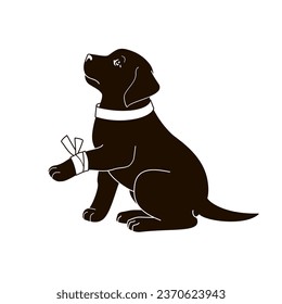 puppy with a bandaged paw black and white vector illustration svg