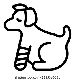 Puppy with bandaged paw line icon, animal hospital concept, Dog with an injured leg sign on white background, Pet with wounded paw in bandage icon in outline style. Vector graphics svg