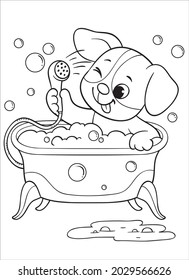 Puppy in the bathroom. Coloring pages for children.