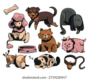 Cachorro hermoso conjunto de Vector de ilustración