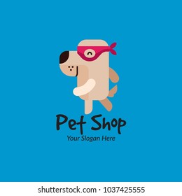 a puppy becomes a superhero. Cartoon logo icon design template symbol for pet shop, veterinary clinic,
 animal care concepts