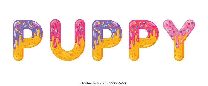 Puppy biscuit vector lettering. Glazed gingerbread inscription. Tempting flat design typography. Cookies letters dog lover phrase isolated on white. Biscuit word t shirt print, sticker, banner element