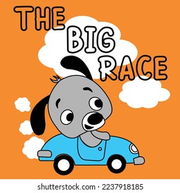 PUPPY IN A BLUE CAR THE BIG RACE