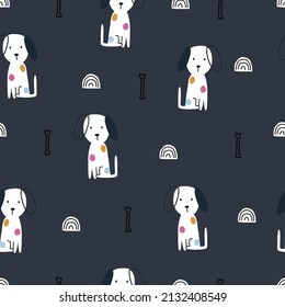 Puppy and bone baby seamless pattern hand drawn cartoon cute background for kids