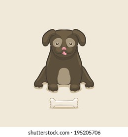 Puppy with bone - vector illustration. eps 8